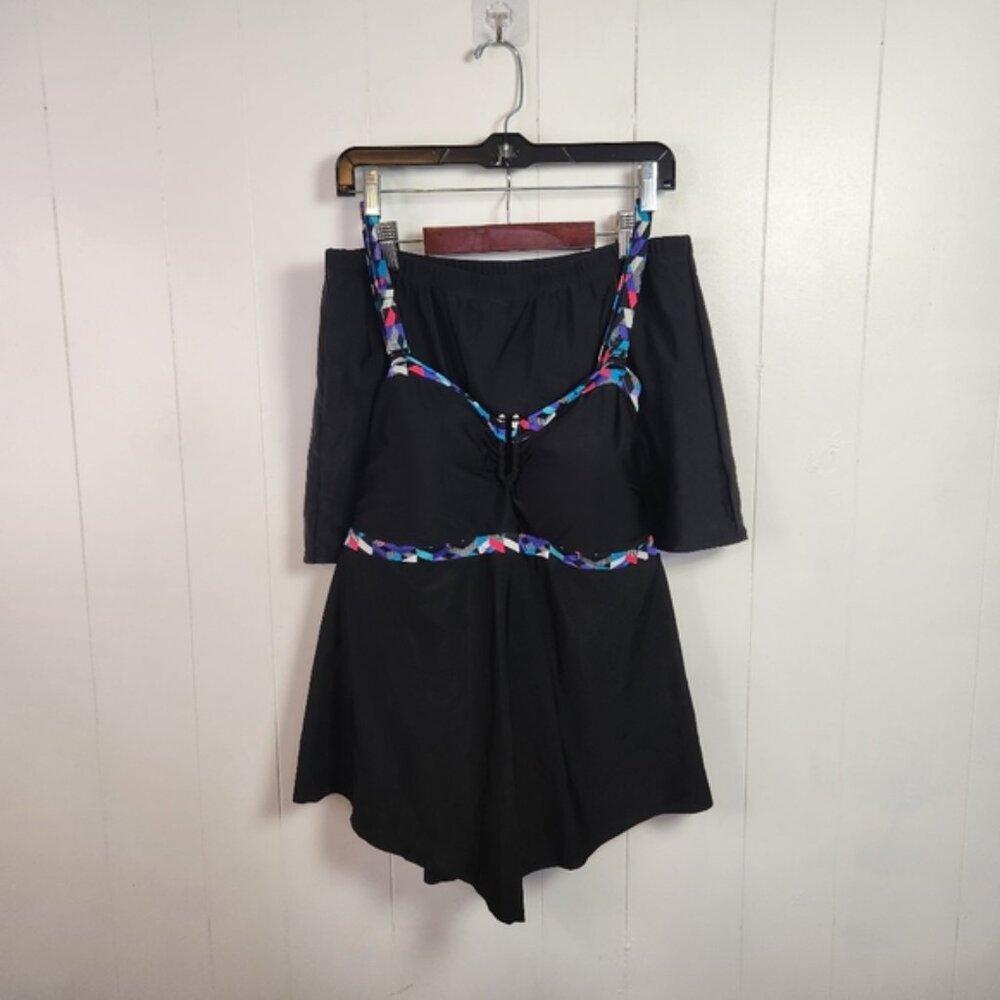 Cactus Plus Size Swim Tankini Skirt 2 Piece Black Pink Swimsuit 3X 18